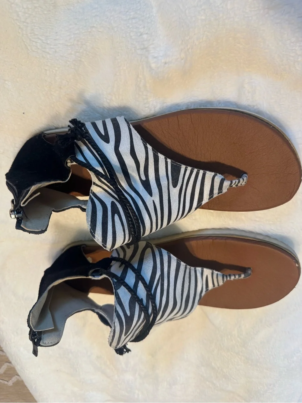 Zebra Print Thong Sandals - Women's Brown and Black